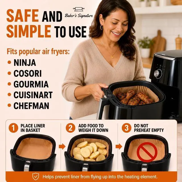 Alt view image 5 of 7 - Air Fryer Paper Liners, 125Pcs Air Fryer Disposable Liners | Non-Stick and Oil Proof for Easy Cleanup, 8" Square for 5-8 qt Basket by Baker's Signature