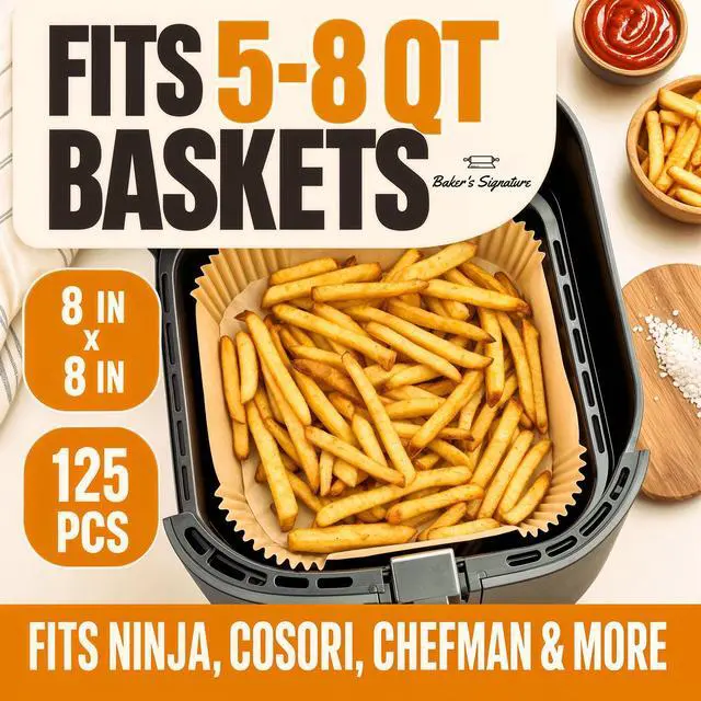 Alt view image 7 of 7 - Air Fryer Paper Liners, 125Pcs Air Fryer Disposable Liners | Non-Stick and Oil Proof for Easy Cleanup, 8" Square for 5-8 qt Basket by Baker's Signature