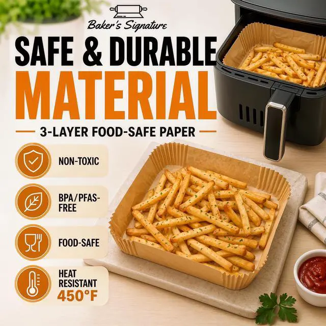 Alt view image 4 of 7 - Air Fryer Paper Liners, 125Pcs Air Fryer Disposable Liners | Non-Stick and Oil Proof for Easy Cleanup, 8" Square for 5-8 qt Basket by Baker's Signature
