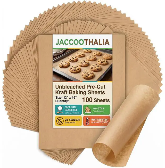 Main image of Pre Cut Parchment Paper Sheets for Baking, 100 Pcs 12"x 16" Parchment Paper Sheets, No-Stick & No-Leak Unbleached Baking Paper, Butcher Paper Sheets for Oven, Air Fryer, Cookies, Bread
