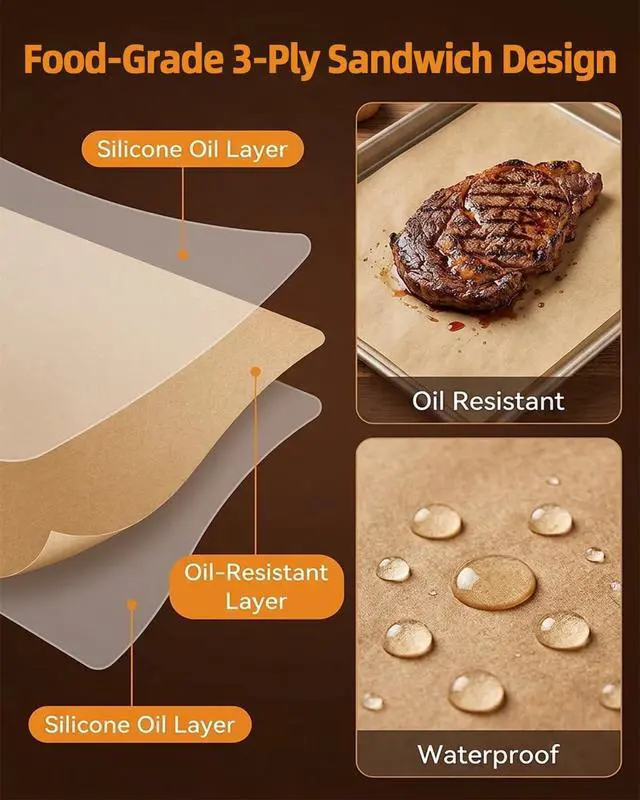 Alt view image 6 of 7 - Pre Cut Parchment Paper Sheets for Baking, 100 Pcs 12"x 16" Parchment Paper Sheets, No-Stick & No-Leak Unbleached Baking Paper, Butcher Paper Sheets for Oven, Air Fryer, Cookies, Bread