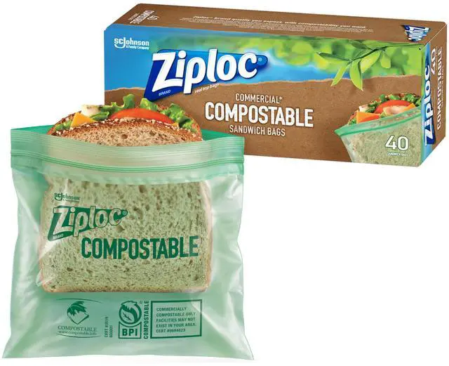 Main image of Compostable Sandwich and Snack Bags for On The Go Freshness, Designed to be Commercially Compostable, 40 Bags