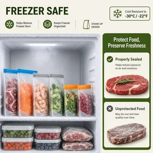 Alt view image 3 of 7 - Reusable Bags Dishwasher Safe, BPA Free Reusable Gallon Freezer Bags, Stand Up Leakproof Food Storage Bags for Marinate Meats, Salad Fruit, Vegetables, Home Organization -Gray 6 Large Bags