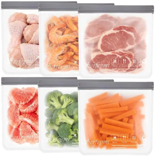 Main image of 6 Pack Reusable Gallon Freezer Bags Dishwasher Safe, Extra Thick Large Food Storage Bags BPA Free, Leak Proof Reusable Plastic Bags for Home Organization, Marinate Meat, Salad Fruit Vegetable