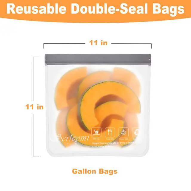 Alt view image 2 of 5 - 6 Pack Reusable Gallon Freezer Bags Dishwasher Safe, Extra Thick Large Food Storage Bags BPA Free, Leak Proof Reusable Plastic Bags for Home Organization, Marinate Meat, Salad Fruit Vegetable