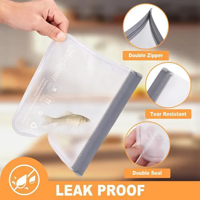 Alt view image 3 of 5 - 6 Pack Reusable Gallon Freezer Bags Dishwasher Safe, Extra Thick Large Food Storage Bags BPA Free, Leak Proof Reusable Plastic Bags for Home Organization, Marinate Meat, Salad Fruit Vegetable