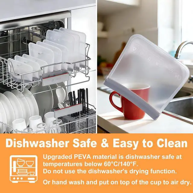 Alt view image 4 of 5 - 6 Pack Reusable Gallon Freezer Bags Dishwasher Safe, Extra Thick Large Food Storage Bags BPA Free, Leak Proof Reusable Plastic Bags for Home Organization, Marinate Meat, Salad Fruit Vegetable