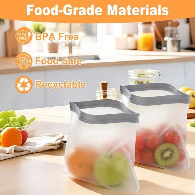 Alt view image 5 of 5 - 6 Pack Reusable Gallon Freezer Bags Dishwasher Safe, Extra Thick Large Food Storage Bags BPA Free, Leak Proof Reusable Plastic Bags for Home Organization, Marinate Meat, Salad Fruit Vegetable