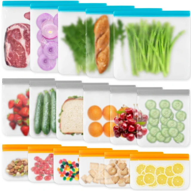Main image of 17 Pack Reusable Freezer Bags Dishwasher Safe, Leakproof Food Storage Bags, Silicone Bags for Food Storage Home Organization (6 Reusable Snack Bags 6 Sandwich Bags 5 Gallon Freezer Bags)