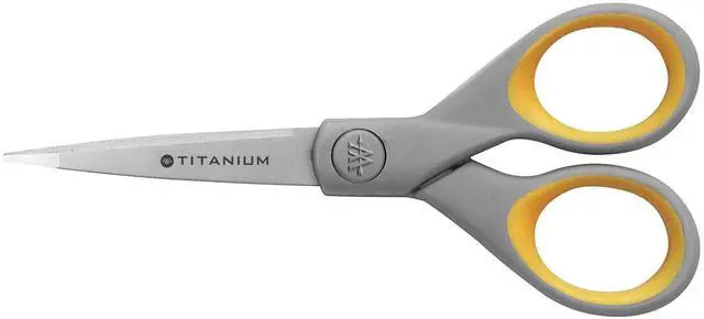 Main image of 13525 5-Inch Pointed Titanium-Bonded Crafting Scissors with Soft Handles, Gray/Yellow