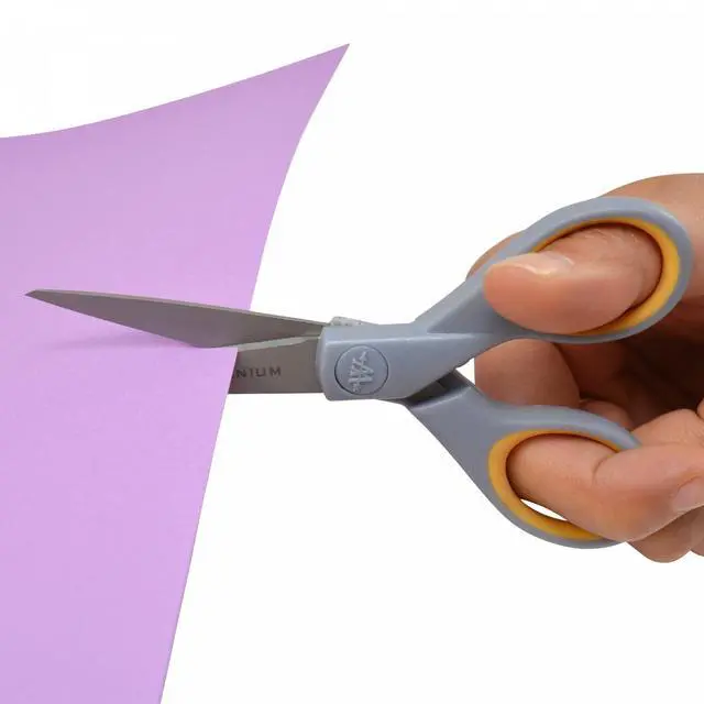 Alt view image 4 of 6 - 13525 5-Inch Pointed Titanium-Bonded Crafting Scissors with Soft Handles, Gray/Yellow