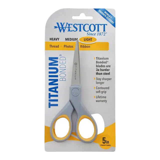 Alt view image 2 of 6 - 13525 5-Inch Pointed Titanium-Bonded Crafting Scissors with Soft Handles, Gray/Yellow