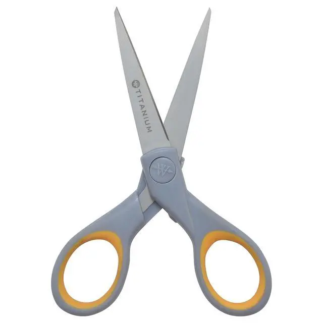 Alt view image 5 of 6 - 13525 5-Inch Pointed Titanium-Bonded Crafting Scissors with Soft Handles, Gray/Yellow