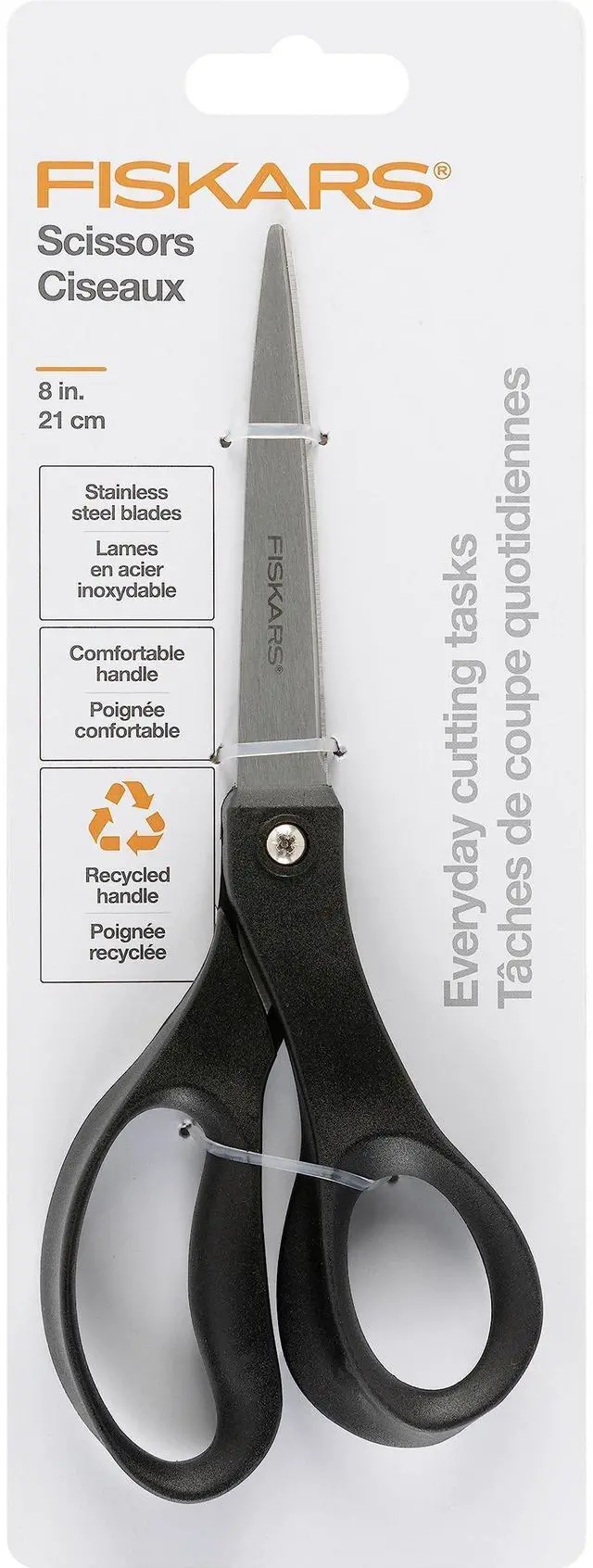 Main image of 8" Everyday Recycled Stainless Steel Scissors, Home & Office, Gray | Ergonomic Handles, Great for Cutting Paper, Cardboard, Photos and More