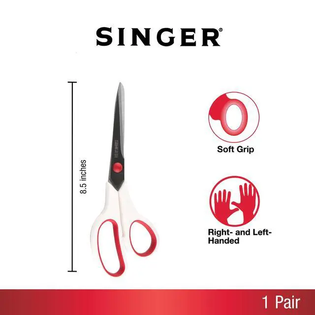 Alt view image 2 of 7 - 8.5" Fabric Scissors, Comfort Grip, Red & White, Dressmaker Shears | Stainless steel 8.5 inch dressmaker scissors cut any fabric smoothly; rubberized comfort grip, right and left-handed use