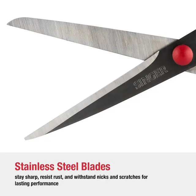 Alt view image 4 of 7 - 8.5" Fabric Scissors, Comfort Grip, Red & White, Dressmaker Shears | Stainless steel 8.5 inch dressmaker scissors cut any fabric smoothly; rubberized comfort grip, right and left-handed use