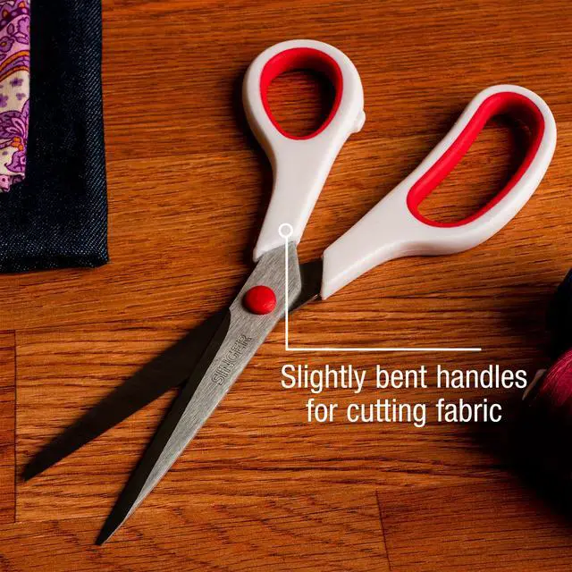 Alt view image 3 of 7 - 8.5" Fabric Scissors, Comfort Grip, Red & White, Dressmaker Shears | Stainless steel 8.5 inch dressmaker scissors cut any fabric smoothly; rubberized comfort grip, right and left-handed use