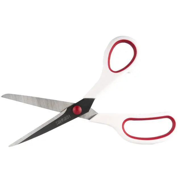 Alt view image 7 of 7 - 8.5" Fabric Scissors, Comfort Grip, Red & White, Dressmaker Shears | Stainless steel 8.5 inch dressmaker scissors cut any fabric smoothly; rubberized comfort grip, right and left-handed use