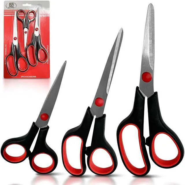 Main image of 3-pack All Purpose Scissors 3 Sizes Ultra Sharp SS Blades Comfort Non-Slip Ergonomic Handle Great as Office Gifts, Home, Kitchen Shears, School, Sewing Fabrics, Crafts, And Multipurpose