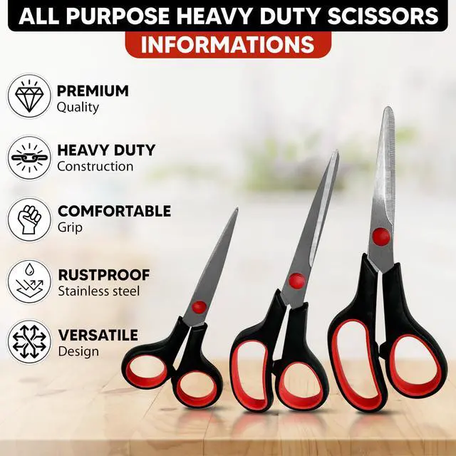Alt view image 2 of 7 - 3-pack All Purpose Scissors 3 Sizes Ultra Sharp SS Blades Comfort Non-Slip Ergonomic Handle Great as Office Gifts, Home, Kitchen Shears, School, Sewing Fabrics, Crafts, And Multipurpose