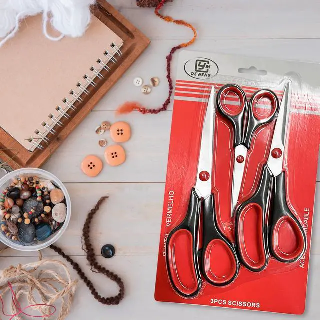 Alt view image 4 of 7 - 3-pack All Purpose Scissors 3 Sizes Ultra Sharp SS Blades Comfort Non-Slip Ergonomic Handle Great as Office Gifts, Home, Kitchen Shears, School, Sewing Fabrics, Crafts, And Multipurpose