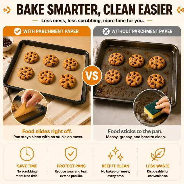 Alt view image 5 of 7 - 120-Count 9x13 Inch Parchment Paper Sheets, Precut Non-Stick Unbleached Baking Paper, Quarter Sheet Size for Toaster Oven, Air Fryer, Cookies, Cakes and Bread
