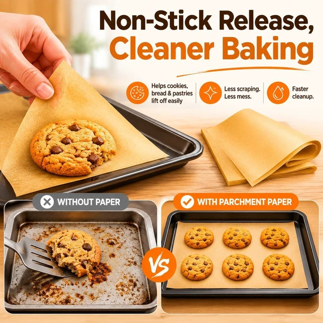Alt view image 3 of 7 - Parchment Paper 100 Sheets Precut 9.8x13.8in Unbleached Non-Stick Baking | 100 precut sheets 9.8x13.8in, unbleached food-safe paper, surface, heat-resistant to 450°F, perfect for oven & air fryer