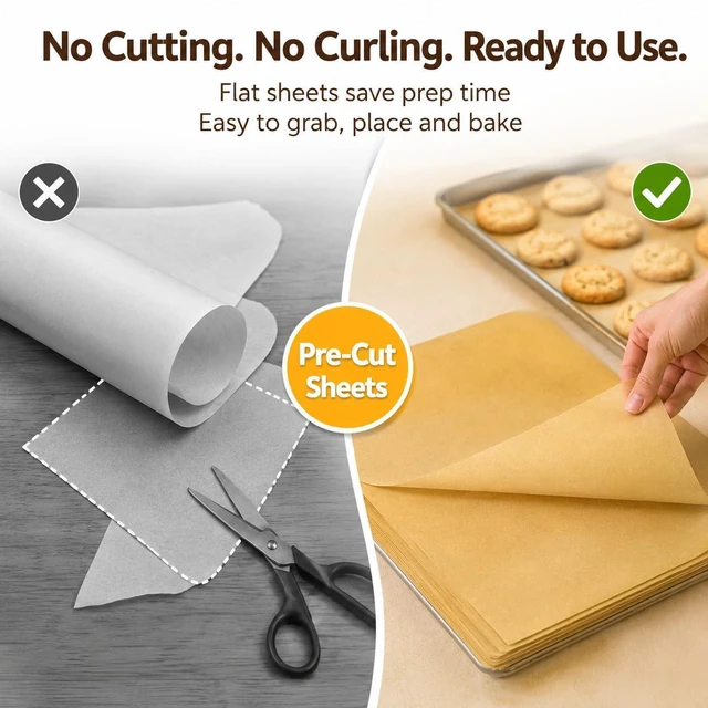 Alt view image 4 of 7 - Parchment Paper 100 Sheets Precut 9.8x13.8in Unbleached Non-Stick Baking | 100 precut sheets 9.8x13.8in, unbleached food-safe paper, surface, heat-resistant to 450°F, perfect for oven & air fryer