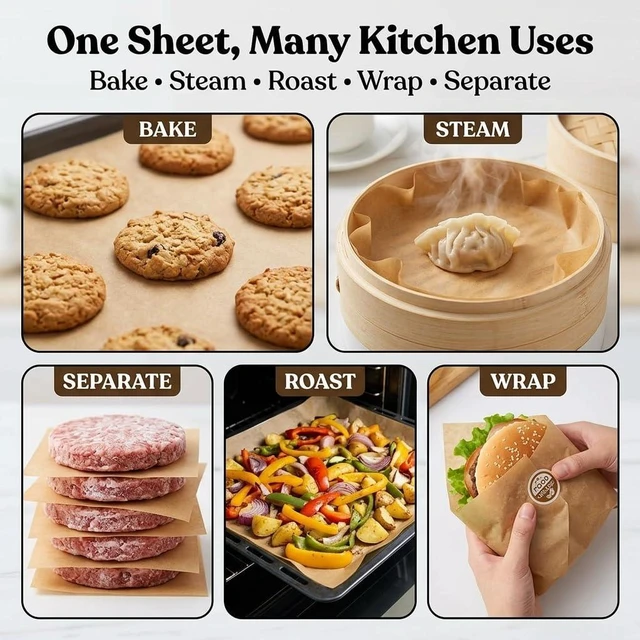 Alt view image 5 of 7 - Parchment Paper 100 Sheets Precut 9.8x13.8in Unbleached Non-Stick Baking | 100 precut sheets 9.8x13.8in, unbleached food-safe paper, surface, heat-resistant to 450°F, perfect for oven & air fryer
