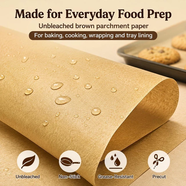 Alt view image 6 of 7 - Parchment Paper 100 Sheets Precut 9.8x13.8in Unbleached Non-Stick Baking | 100 precut sheets 9.8x13.8in, unbleached food-safe paper, surface, heat-resistant to 450°F, perfect for oven & air fryer