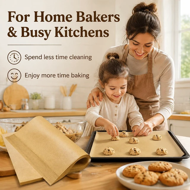 Alt view image 7 of 7 - Parchment Paper 100 Sheets Precut 9.8x13.8in Unbleached Non-Stick Baking | 100 precut sheets 9.8x13.8in, unbleached food-safe paper, surface, heat-resistant to 450°F, perfect for oven & air fryer