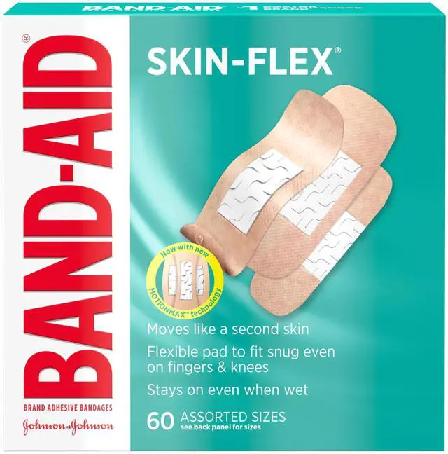 Main image of Brand Skin-Flex Adhesive Bandages, Assorted Sizes, 60 Count | Flexible Protection, Sterile Wound Care for Minor Cuts, Scrapes & Burns, First Aid Kit Essential, For Fingers, Hands & Knees