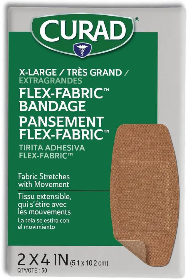 Main image of Flex-Fabric Adhesive Bandages, XLarge 2 x 4 Inch, 50 Count, | Woven Fabric Stretch, Breathable, Seals on All Four Sides, Absorbent Pad, Long-Lasting Protection