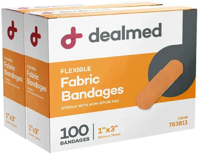 Main image of Fabric Bandages 1x3 in - Sterile Flexible - 200 Count (2 Pack) | Latex Free, Individually Wrapped, Non Stick Pad, For Minor Cuts Scrapes Blisters, First Aid Kits, Tan Color