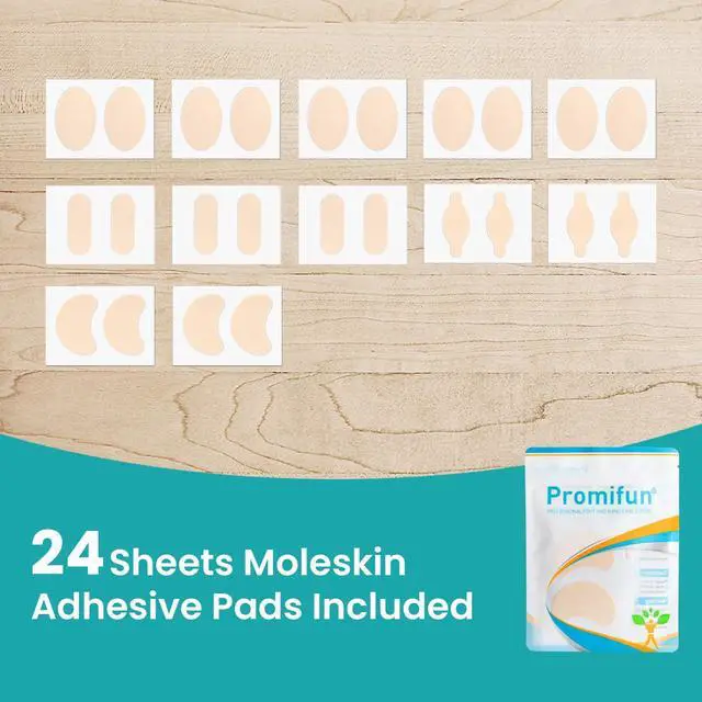 Alt view image 2 of 7 - Moleskin Strips with Adhesive Blister Prevention Pads,Beige 24 Pcs | Mole Skin Tape Stickers for Feet Heel Shoes Padding- 4 Pre-Cut Shape Blisert Bandage for Feet,Traveling Essentials
