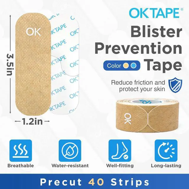 Alt view image 2 of 6 - Blister Prevention Tape, 40 Pcs, Moleskin for Blisters, Shoes | No-Residue Blister Bandages for Feet & Body, Heel Patches, 1.2in X 3.5in Precut Strips - Beige