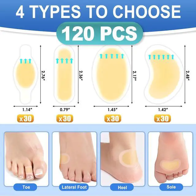 Alt view image 2 of 7 - Hydrocolloid Bandages, Gel Blister Bandages for Feet 50Pcs 4 Shape | Waterproof Blister Pads Blister Cushions for Prevention & Recovery for Heel Foot Toe Protection