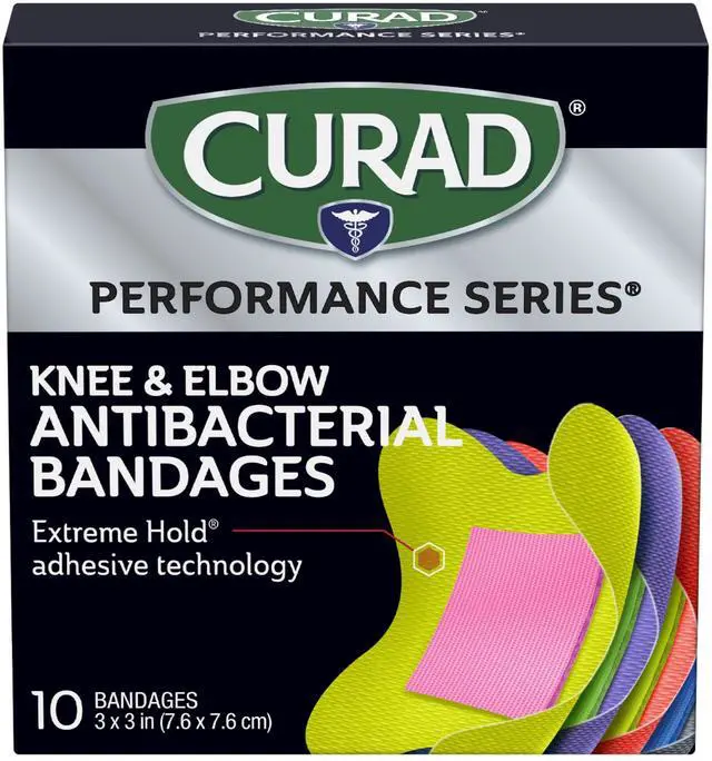 Main image of Performance Series Antibacterial Bandages, Elbows and Knees, 3" x 3", 10 Count