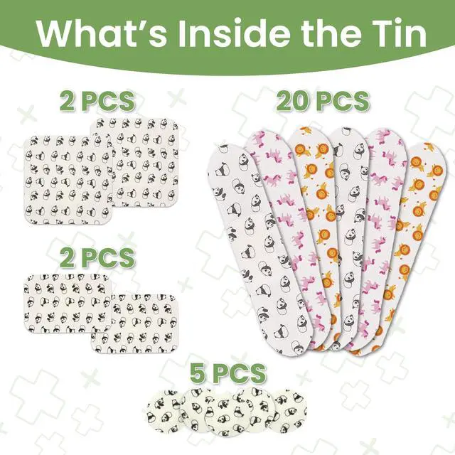Alt view image 2 of 7 - Kids On-The-Go Natural Bamboo Adhesive Bandage Kit for Sensitive Skin, Eco-Friendly Hypoallergenic Bandages for Sensitive Skin. Non Toxic Bandages for Boys & Girls with Cute Prints, 29 ct Small