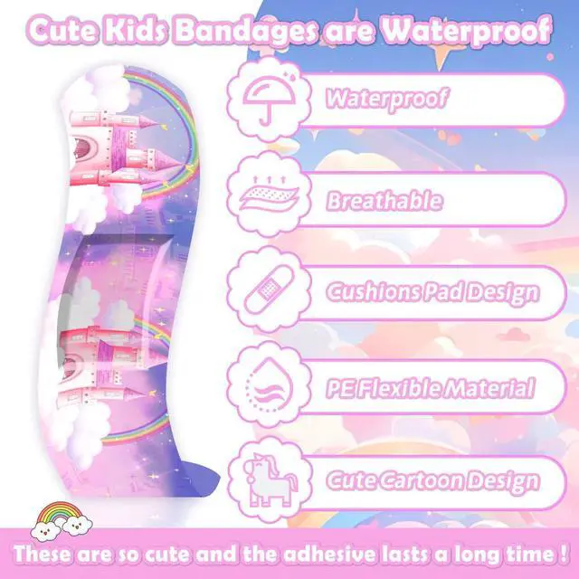 Alt view image 4 of 7 - 33 Styles Kids Cartoon Bandages 300 Pcs Adhesive Flexible Unicorn Bandages Cartoon Bandages Variety Pack Waterproof Protect Scrapes and Cuts for Girls Boys Children Toddlers(Cute)