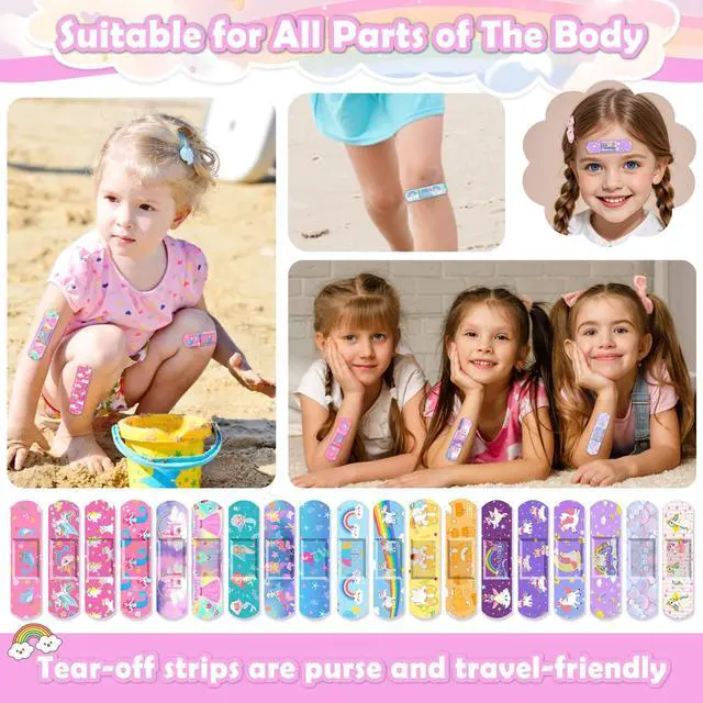 Alt view image 6 of 7 - 33 Styles Kids Cartoon Bandages 300 Pcs Adhesive Flexible Unicorn Bandages Cartoon Bandages Variety Pack Waterproof Protect Scrapes and Cuts for Girls Boys Children Toddlers(Cute)