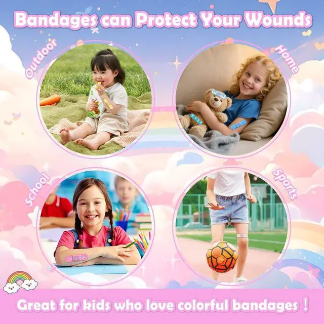 Alt view image 7 of 7 - 33 Styles Kids Cartoon Bandages 300 Pcs Adhesive Flexible Unicorn Bandages Cartoon Bandages Variety Pack Waterproof Protect Scrapes and Cuts for Girls Boys Children Toddlers(Cute)