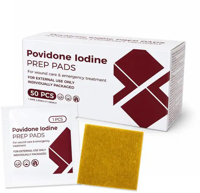Main image of Disposable Iodine Wipes, Individually Wrapped Iodophor Pads (100 Count) | Bulk Povidone Skin Prep Wipes First Aid Kits Alcohol-Free Iodine Pad for Wound Bruise Care Supplies, Travel, Outdoor