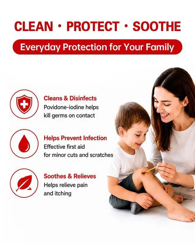 Alt view image 2 of 7 - Povidone Iodine Swabs 10% Antiseptic Solution, 120 Count | Individually Wrapped, Cotton Swabsticks, Wound Care & First Aid, Cuts, Scrapes, Burns, Nasal Cleansing & Travel