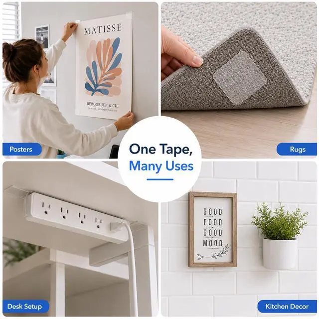 Alt view image 4 of 7 - Heavy Duty Double Sided Tape, Clear Reusable Mounting Tape Picture Hanging Adhesive Tape Removable Wall Tape Adhesive Poster Tape