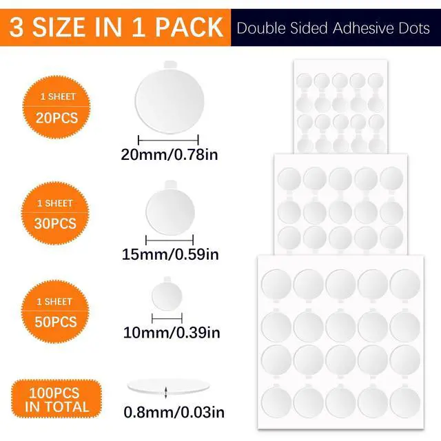Alt view image 2 of 6 - Sticky Dots Double Sided Adhesive Dots Set with Peel Handle, 3 Types Clear Removable Sticky Putty, Waterproof No Damage Glue Tack for Poster Hanging Balloon Arch Museum Gel Party Decoration (100)