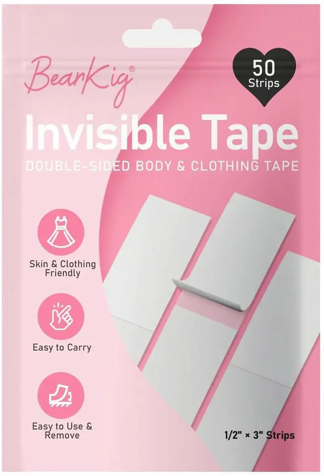 Main image of 50-Strips Double-Sided Tape for Fashion, Invisible Clear Fabric Tape for Clothing & Body with All Day Strength, Hypoallergenic for Sensitive Skin