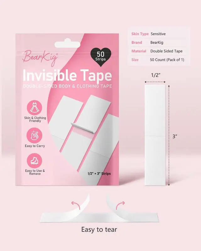 Alt view image 2 of 6 - 50-Strips Double-Sided Tape for Fashion, Invisible Clear Fabric Tape for Clothing & Body with All Day Strength, Hypoallergenic for Sensitive Skin