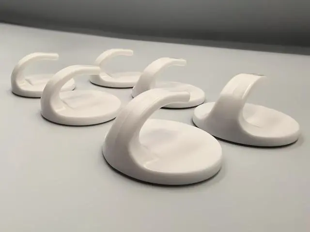 Alt view image 4 of 7 - 6 Pcs Adhesive Plastic Hooks - Small Wall Hooks for Hanging, Drill-Free, Seamless - Kitchen Bathroom - 44 * 44 * 25 mm, White (for 2.5 LB)