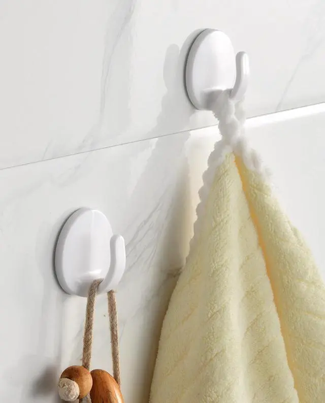 Alt view image 5 of 7 - 6 Pcs Adhesive Plastic Hooks - Small Wall Hooks for Hanging, Drill-Free, Seamless - Kitchen Bathroom - 44 * 44 * 25 mm, White (for 2.5 LB)